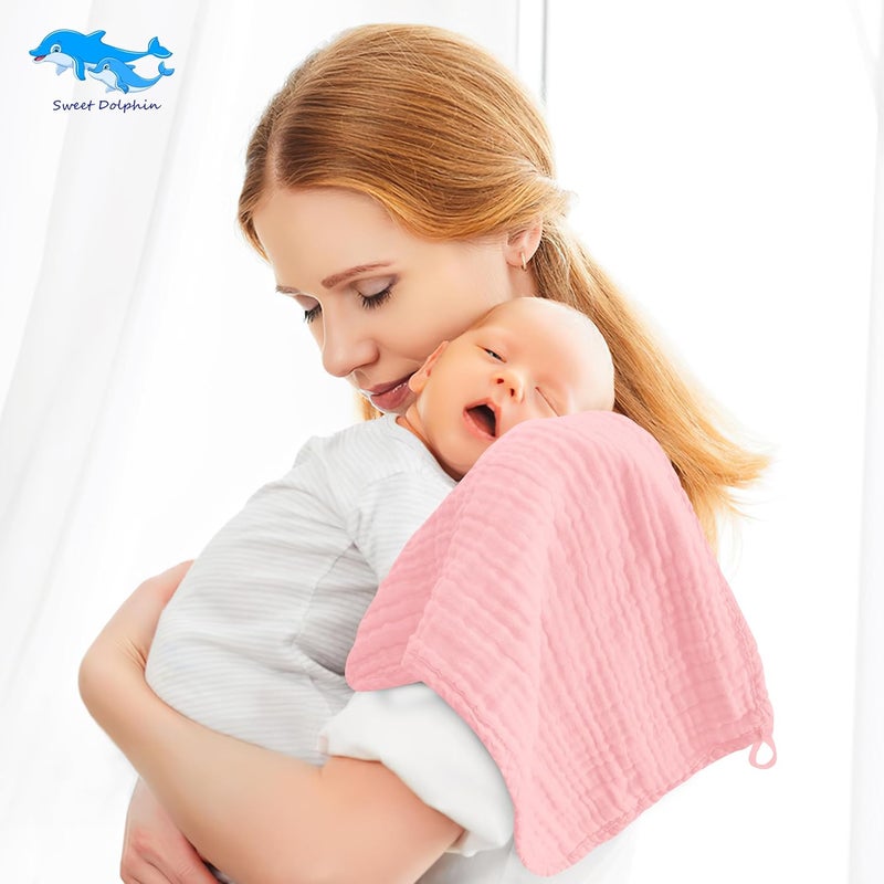 SWEET DOLPHIN 12 Pack Muslin Burp Cloths Large 100% Cotton Burping Clothes for Baby Drool - Absorbent and Soft Boys & Girls Milk Spit Up Rags for Newborn Essentials Registry - Dewy Petal - Image 2